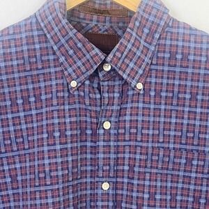 Born Handcrafted Clothing Purple Red Weave Button Short Sleeve Shirt Large Men;s